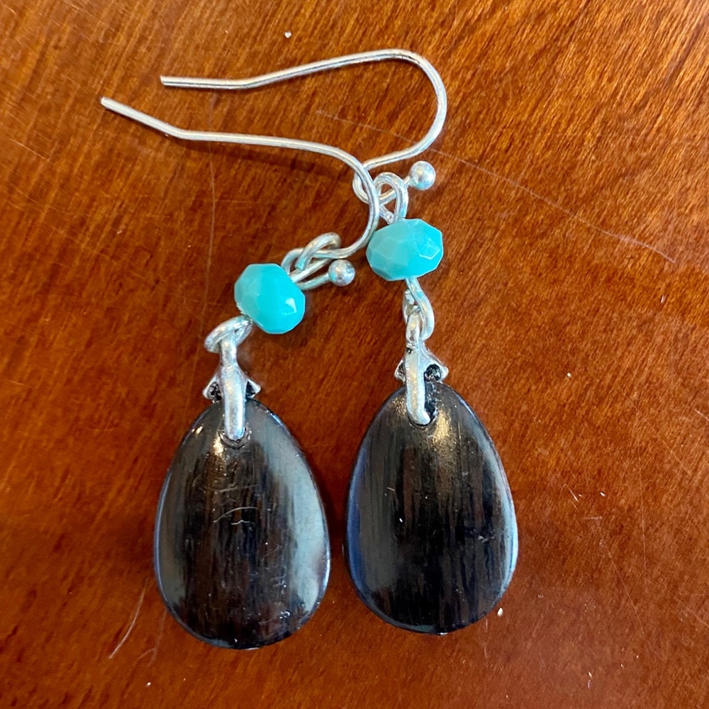 Boho Silver and Turquoise Drop Earrings - Picture 4 of 4